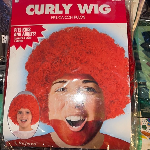 Red curly wig 1 piece - Picture 1 of 2